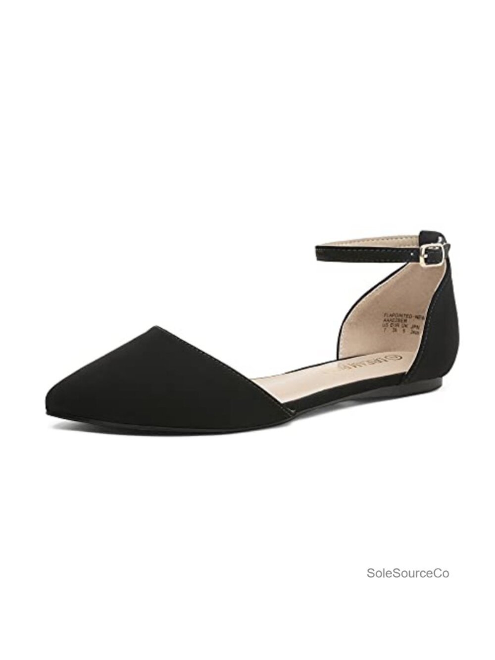 Faux Suede Pointed Toe Flats with Ankle Strap - Slip On Casual Shoes